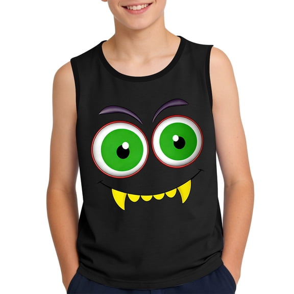 Boys Graphic Tank Top Monster Face Black Kids Sleeveless T-Shirt Soft Stretchy Youth Top Sizes 4-16,Size 4 T
