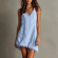 thumbnail image 5 of ClodeEU Women's V Neck Adjustable Spaghetti Strap Dress with Fringe Trim,Casual Summer Mini Dress Blue,Women's Plus XXL, 5 of 8