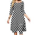 thumbnail image 1 of Camiseta de música ska-música ska-vestido acampanado con nudo en forma de corazón a cuadros en blanco y negro, diseño de moda, vestido holgado de talla grande, 1 of 6