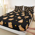 thumbnail image 4 of Manfei Cute Capybara Queen Sheets,Juicy Orange Queen Sheet Sets,Black,4-Piece,1 Flat Sheet, 1 Fitted Sheet and 2 Pillowcases, 4 of 6