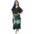 thumbnail image 5 of Bimba Women's Swan Print Black Satin Maxi Kaftan Party Beach Coverup Caftan-4, 5 of 8