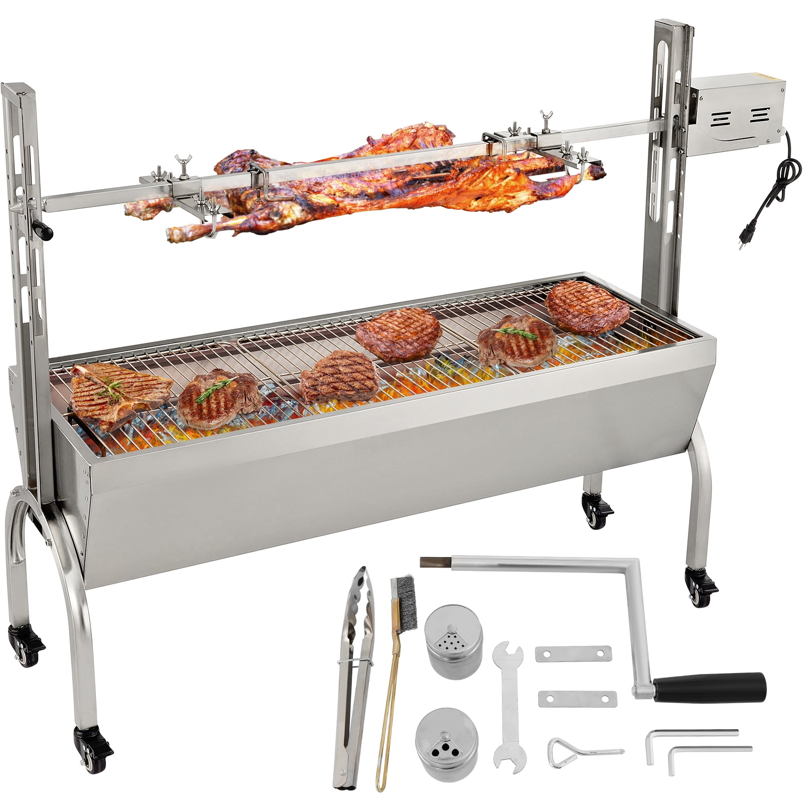 Stainless Steel Grill Rotisserie Kit Rod Charcoal BBQ Pig Chicken Motor Set US 
