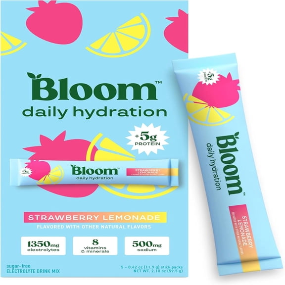 Bloom Nutrition Daily Hydration Electrolyte Drink Mix, Strawberry Lemonade, 5 Count