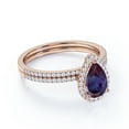 thumbnail image 3 of JeenMata Signature Halo 1.5 Carat Pear Cut Synthetic Alexandrite and Moissanite Half Eternity Wedding Ring Set in 18k Rose Gold over Silver, 3 of 4