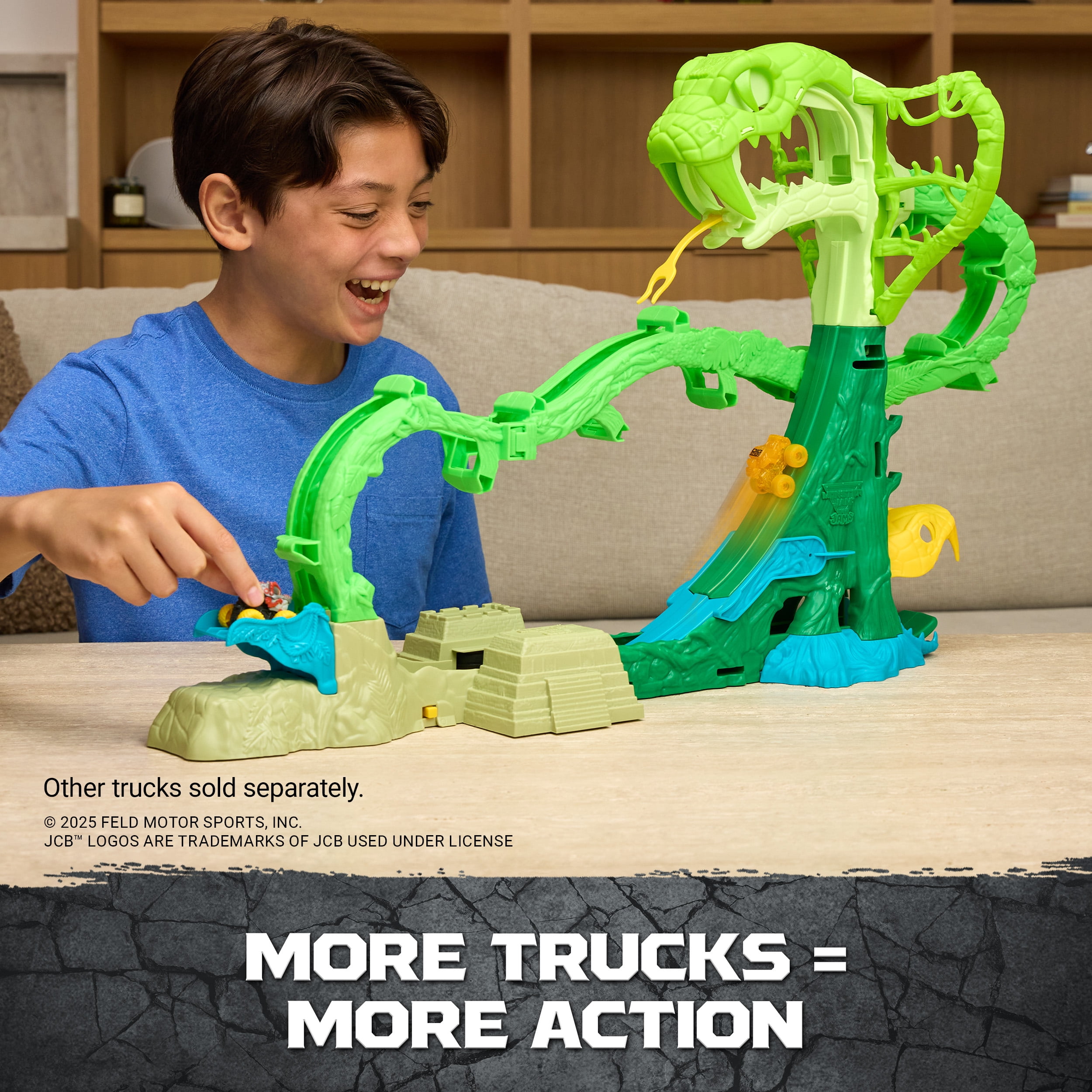 Monster Jam Mini Jams, Cobra’s Crazy Escape Playset with 2 Monster Trucks, Monster Jam Mini Jams, Cobra’s Crazy Escape 28” Motorized Playset, 2 Exclusive Die-Cast ThunderROARus and JCB Digatron Monster Trucks, Kids Toys for Boy and Girls Ages 3 and up