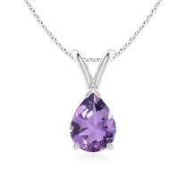 ANGARA Natural V-Bale Pear-Shaped 1 ct Amethyst Solitaire Pendant in 925 Sterling Silver for Women (Size-8x6mm) | February Birthstone, Anniversary, Jewelry Gift for Women | Natural Amethyst Necklace