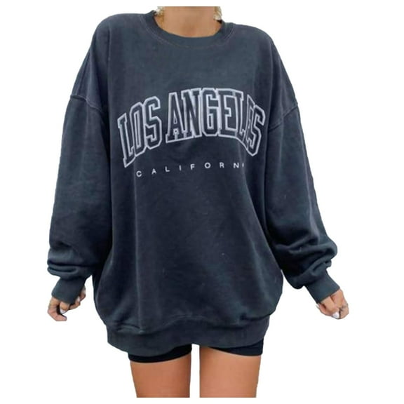 VNKIDY Women's Sweatshirt Fall Winter Fashion Letter Prints Loose Fit Pullover Long Sleeve Crewneck Oversized Sweatshirts For Cold Weather Relaxed Fit Tops