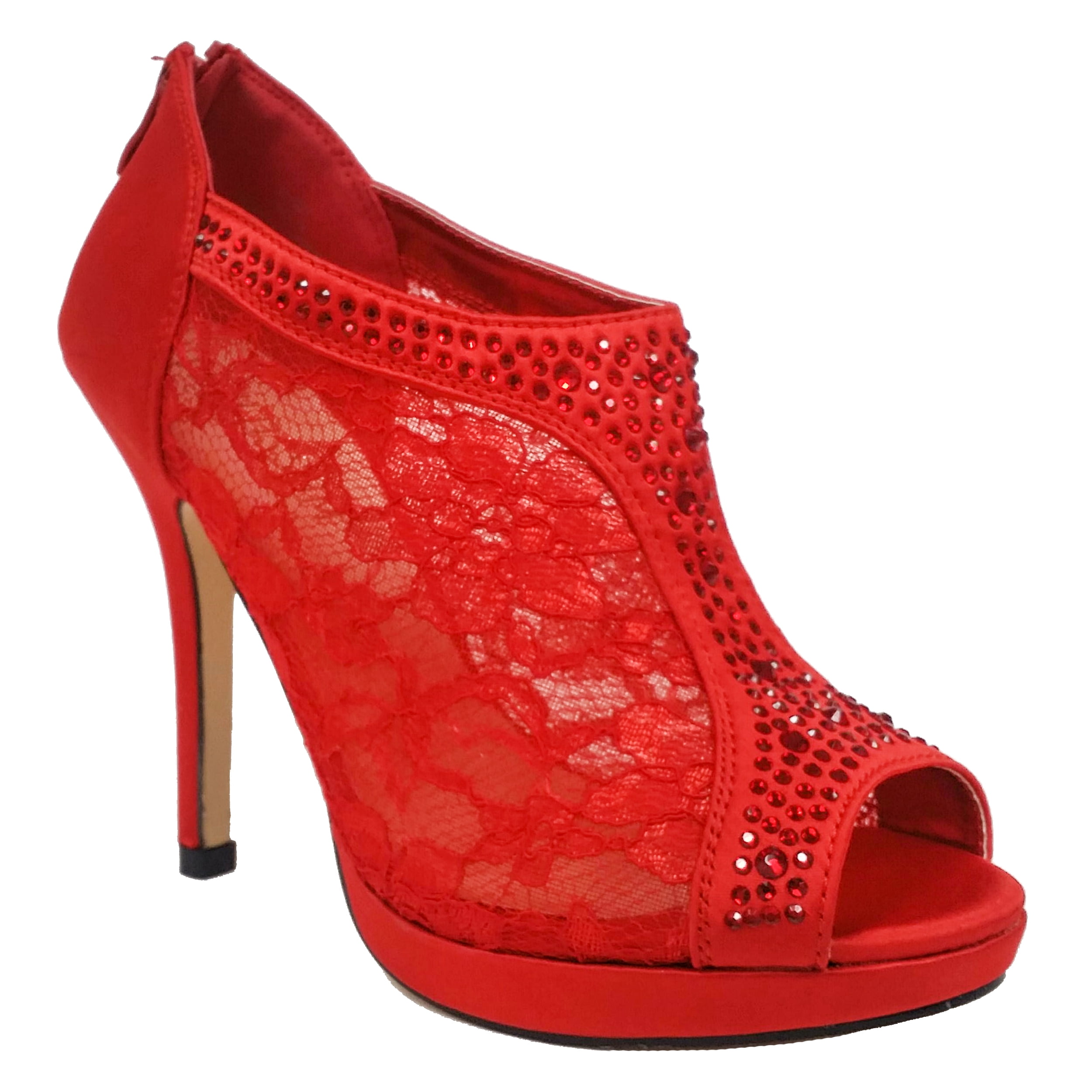 SNJ Women's Lace Bridal High Heel Platform Peep Toe Shootie Walmart