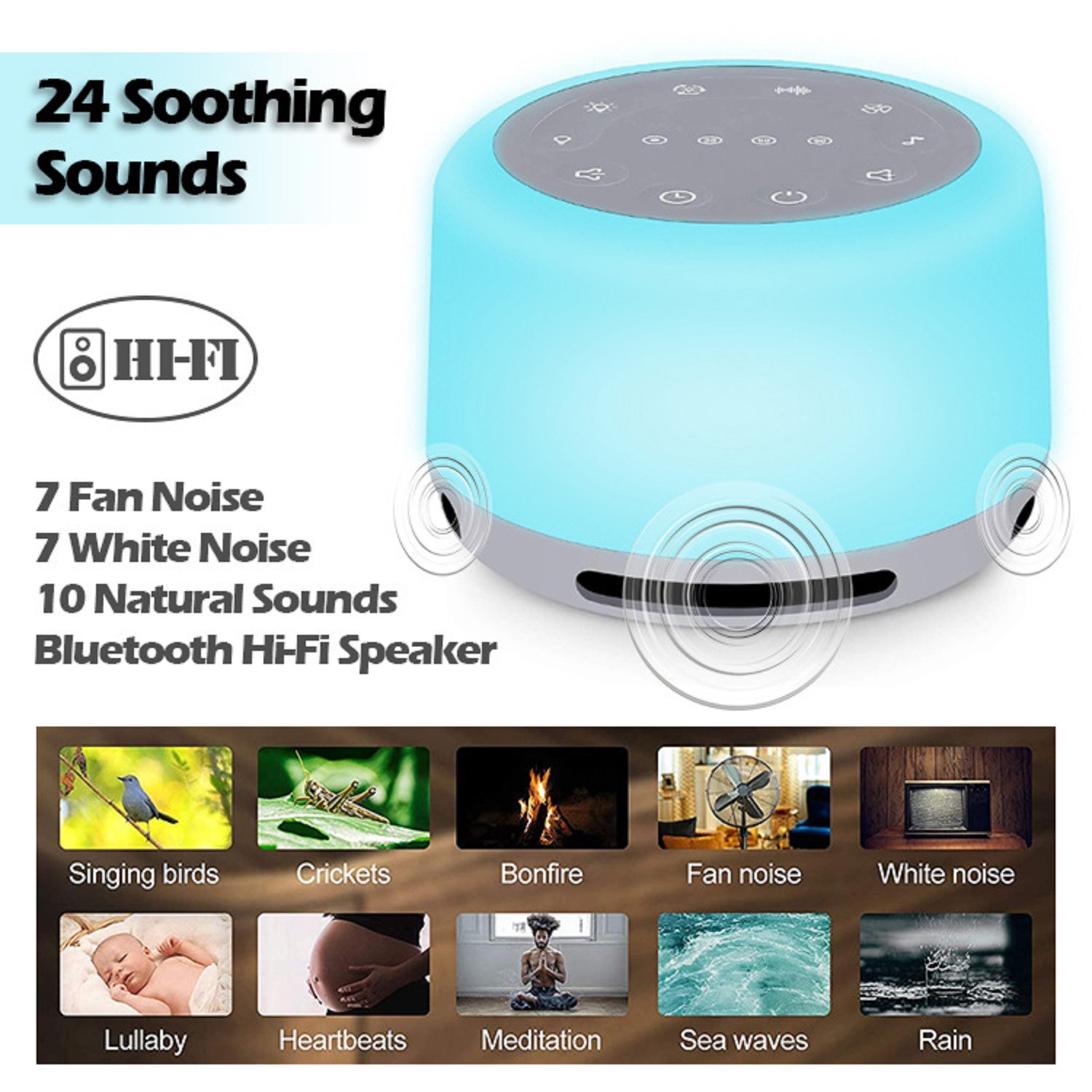 3 in 1 White Noise Sound Machine with Bluetooth Speaker Night Light for Kids and Adults