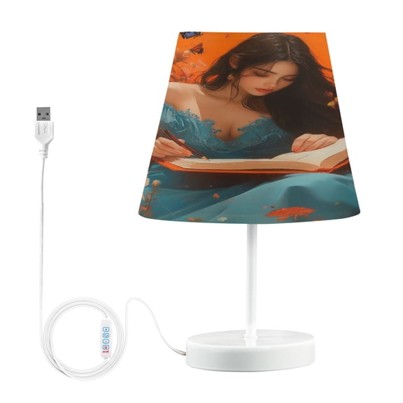 BZSMCE Table Lamp Creative Black Hair Girl Surround by Butterfly Simple Pattern Night Light