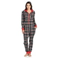 thumbnail image 2 of Ashford & Brooks Women's Flannel Hooded One Piece Pajama Union Jumpsuit - Black/Ivory - X-Large, 2 of 5