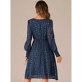 thumbnail image 4 of DARING DIVA Puff Long Sleeve Elastic Waist Mesh Dress S Dark Blue, 4 of 6