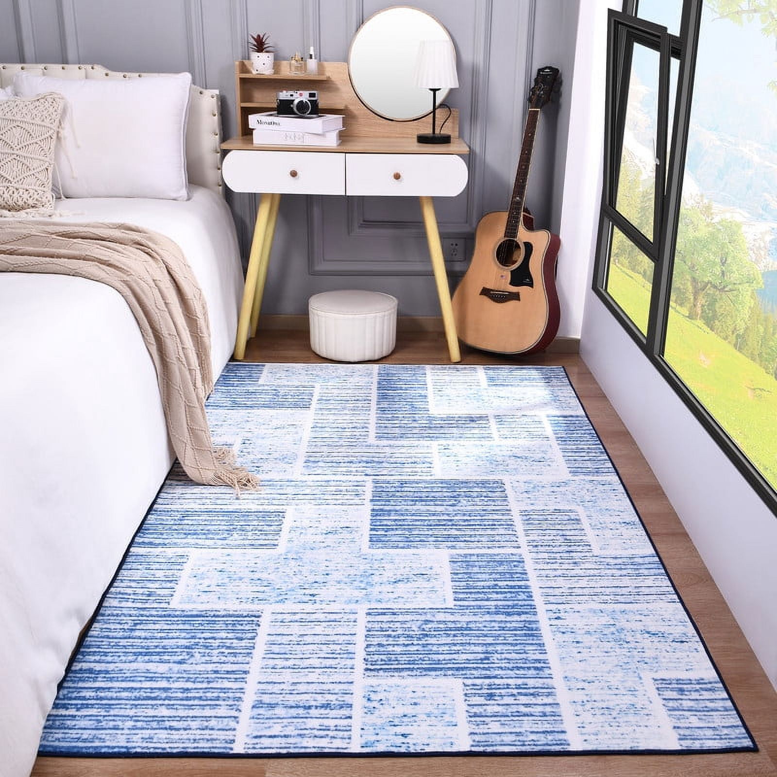 Junovo Washable Upgrade Area Rug Super Soft Rugs with Non-Slip Backing, for Living Room/Bedroom,6'x9',Blue