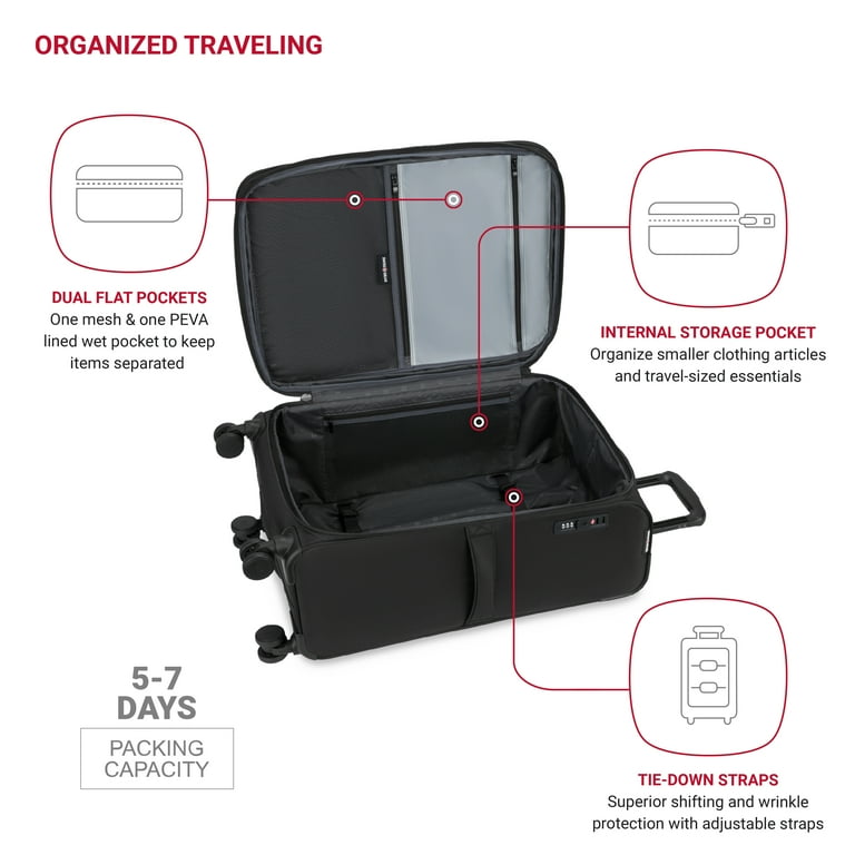 SWISSGEAR Stride Expandable Medium Checked Spinner Luggage, Black