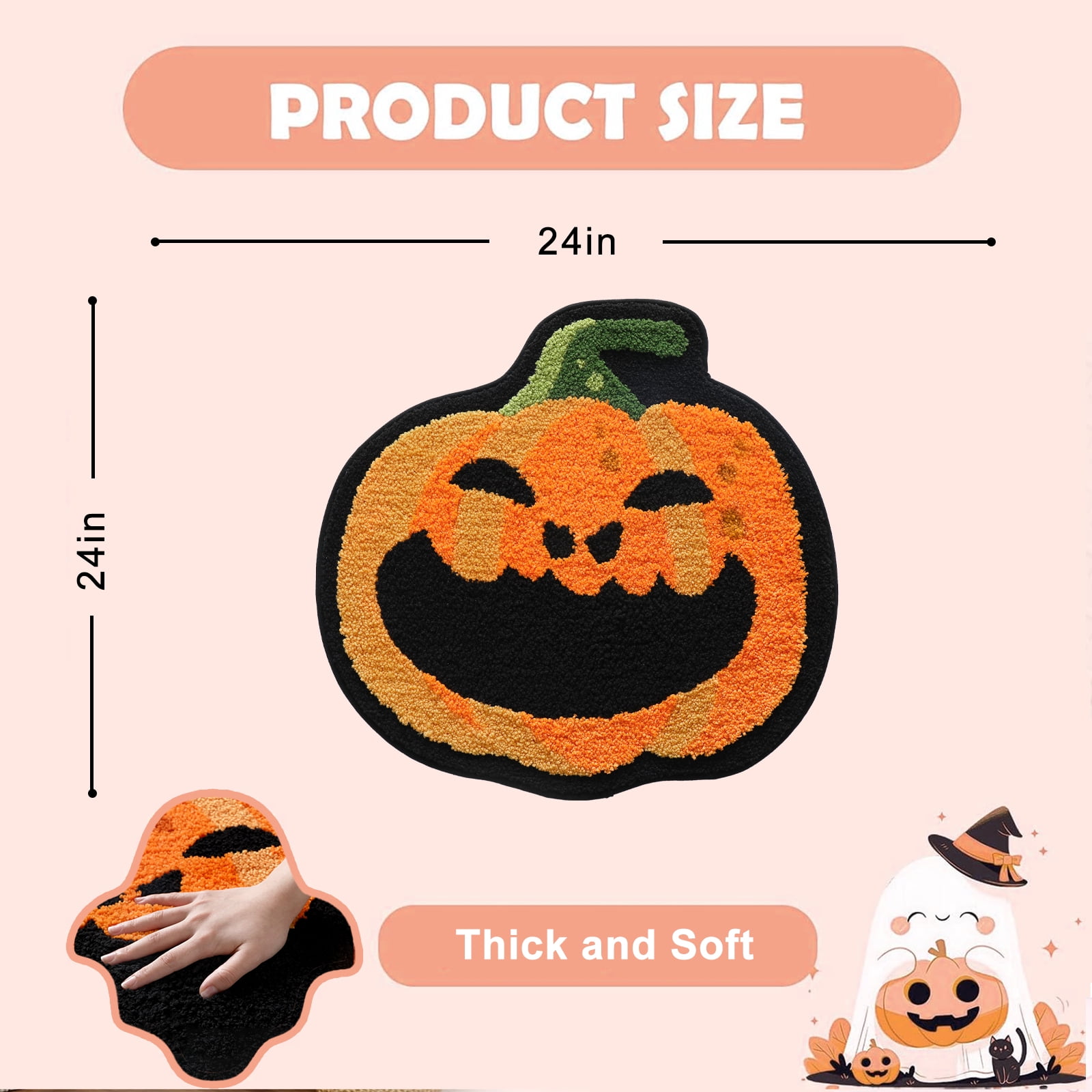 Sanmadrola Halloween Bath Rugs Mat Halloween Decoration Indoor Bath Mat Non Slip Bathroom Shower Rugs Pumpkin Shape Super Absorbent Machine Washable 24''x24''