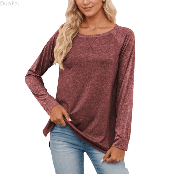 Duojiaj Casual Raglan Sleeve Crew Neck T Shirt Soft Everyday Basic Tee Comfortable Relaxed Fit Top For Ladies Versatile Wardrobe Womens T Shirts