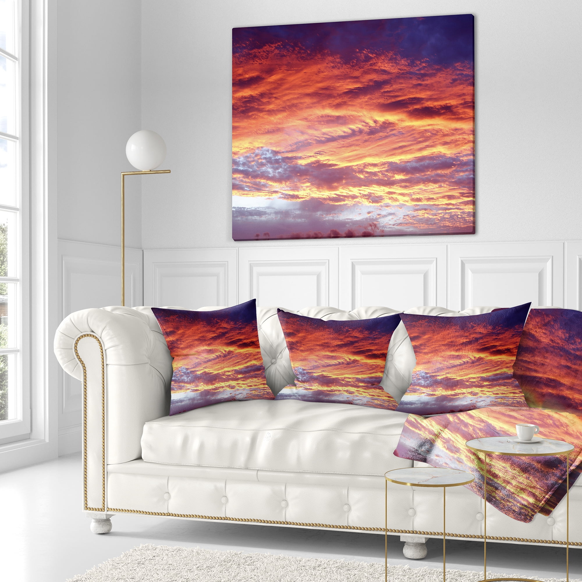 Designart Colorful Sunset Skies with Clouds - Landscape Printed Throw Pillow - 18x18