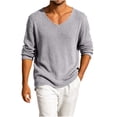 thumbnail image 2 of HAOTAGS Men’s V-Neck Long Sleeve Knit Sweater Casual Loose Fit Lightweight Ribbed Pullover Tops Gray Size 2XL, 2 of 9