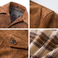 thumbnail image 5 of FLAVOR Men's Suede Leather Jacket Trucker Coat (Large, Brown), 5 of 6