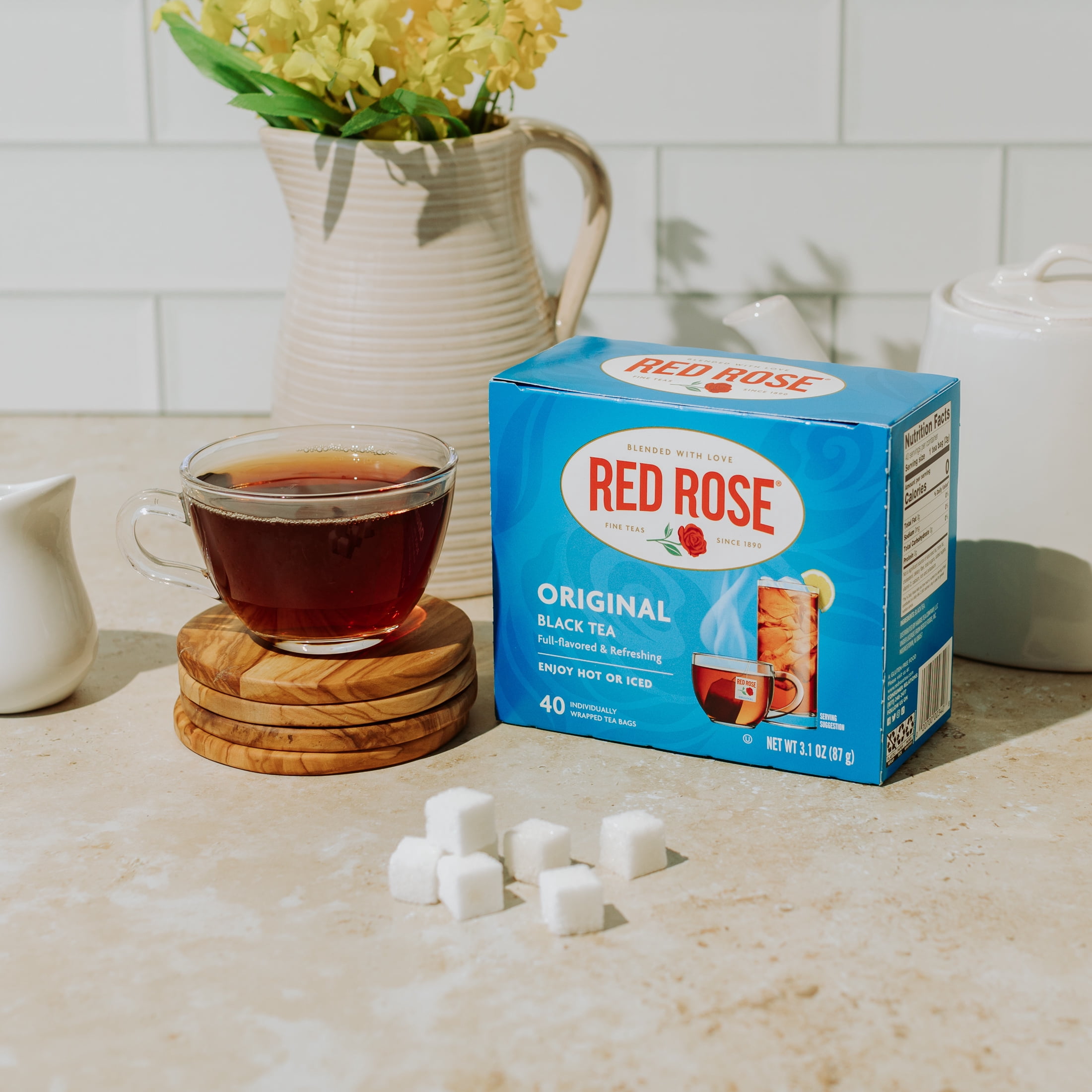 Red Rose Original Full Flavored Black Tea Specially Blended Strong Black Tea with 40 Tea Bags Per Box Pack of 6 Contains Caffeine Brew Hot/Cold Original Black Tea