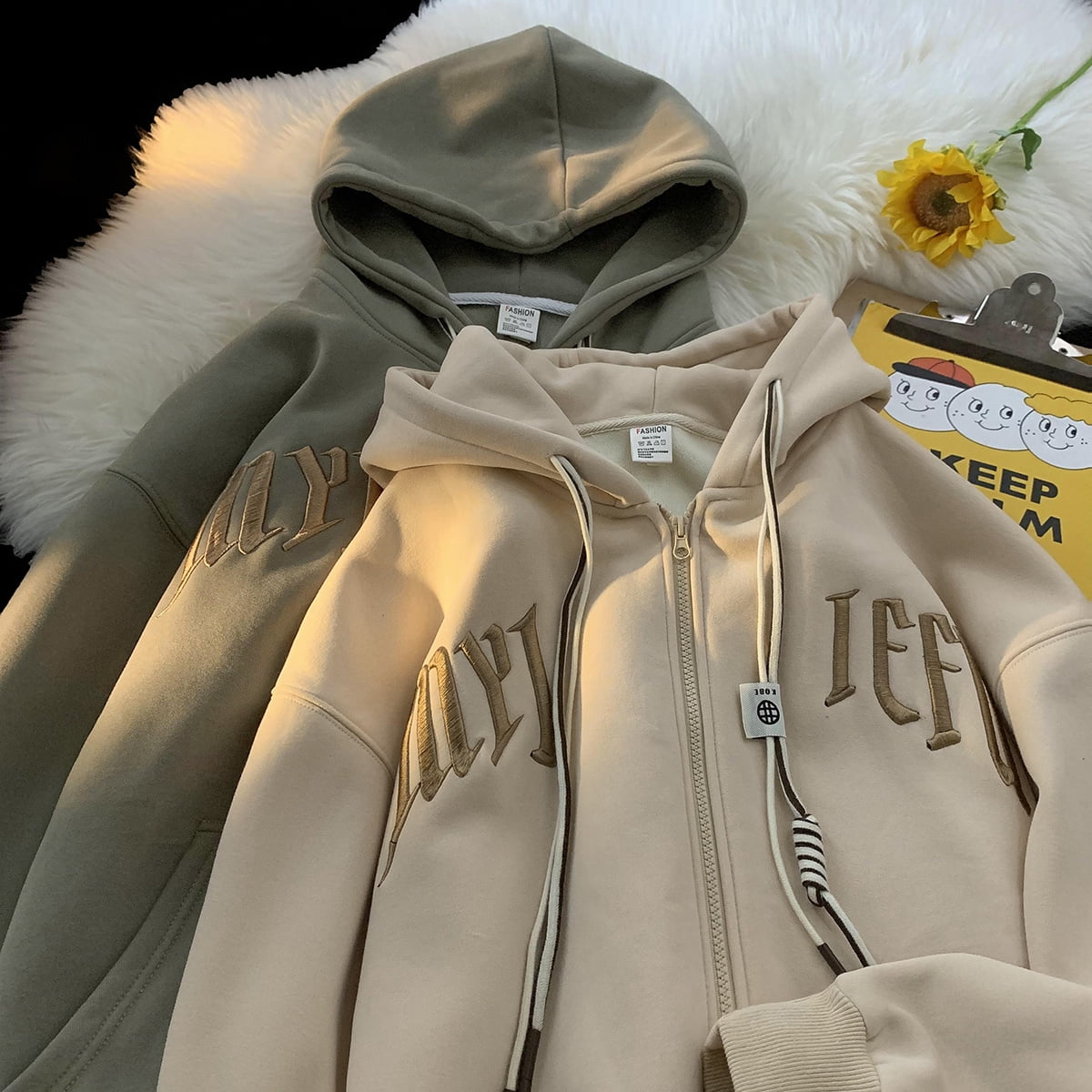 Mainly Recommended Spring Heavily Embroidered Cardigan Hooded Sweatshirt Zipper Jacket Black 2Xl