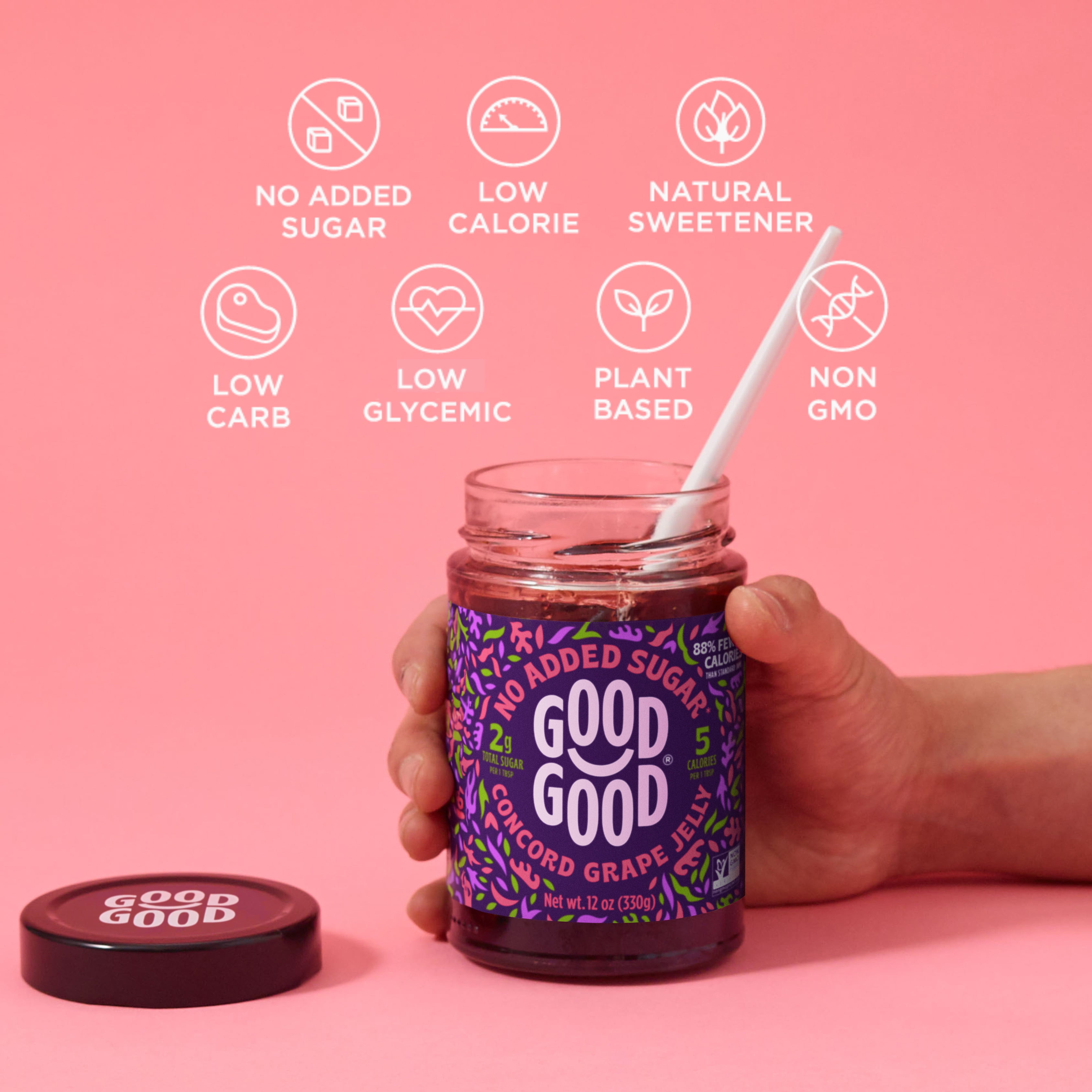 Good Good Concord Grape Jelly, No Added Sugar, Low Calorie, Keto Friendly, 12 oz, 2 pack
