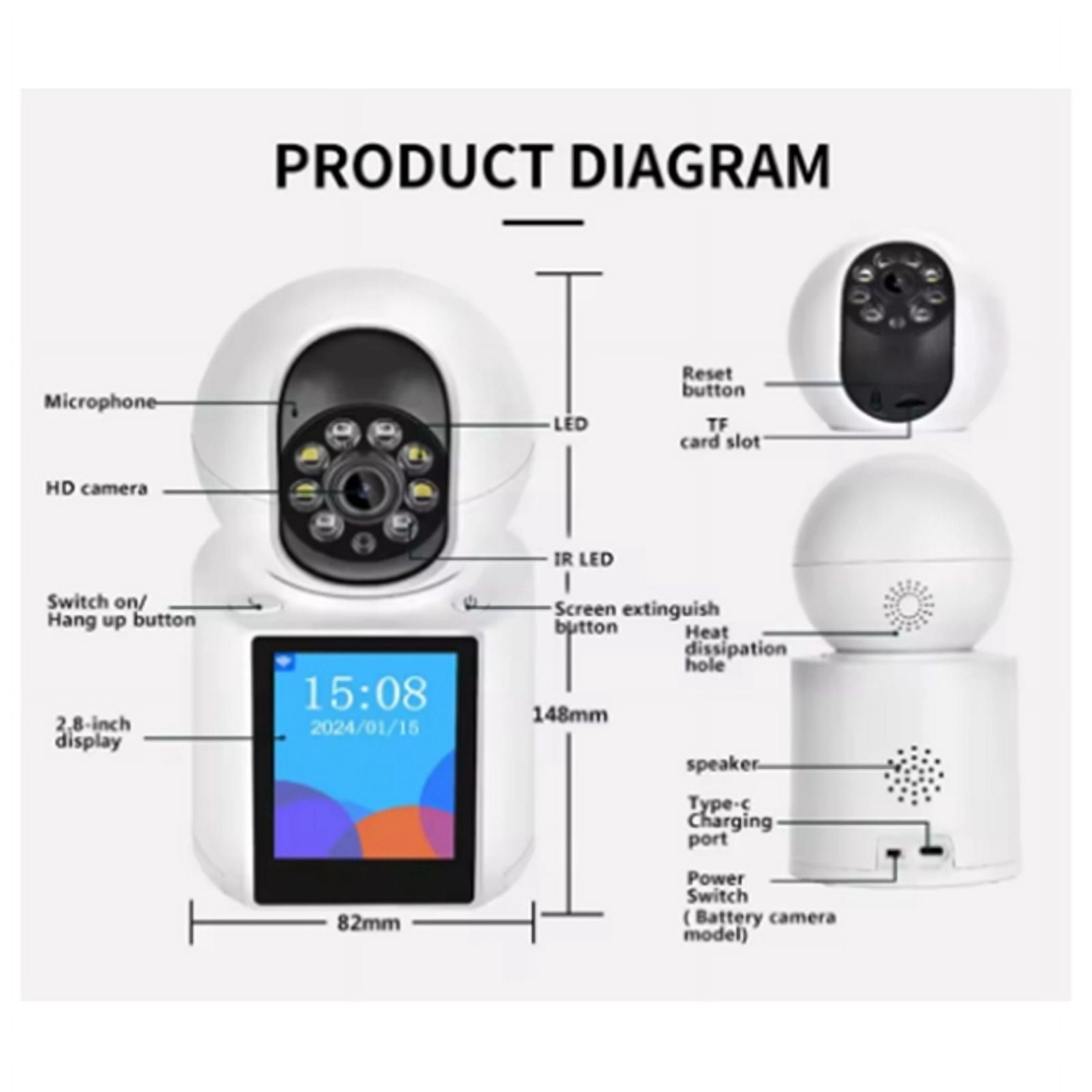 Video Intercom Camera 2MP WIFI IP Camera Baby Monitor 2.8in Screen Smart Home Wifi Camera Auto Tracking CCTV Cam US Plug
