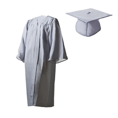 Honors Graduation Academic Matte Silver Cap and Gown Set in Size 63 (6'6" - 6'8")