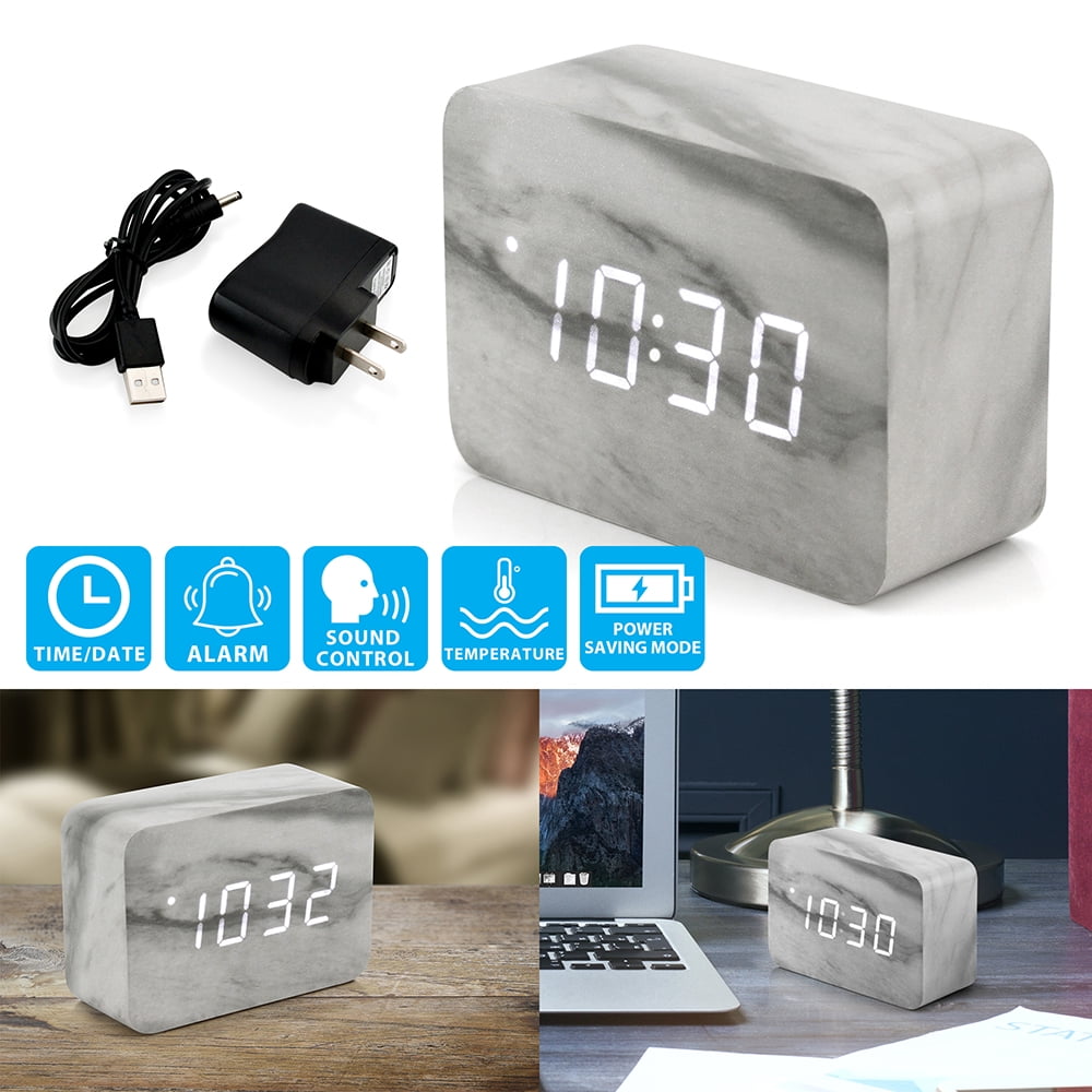 Thermometer Voice Control Black Oct17 Marble Pattern Alarm Clock Fashion Multi-Function LED Alarm Clock Cube with USB Power Supply Timer
