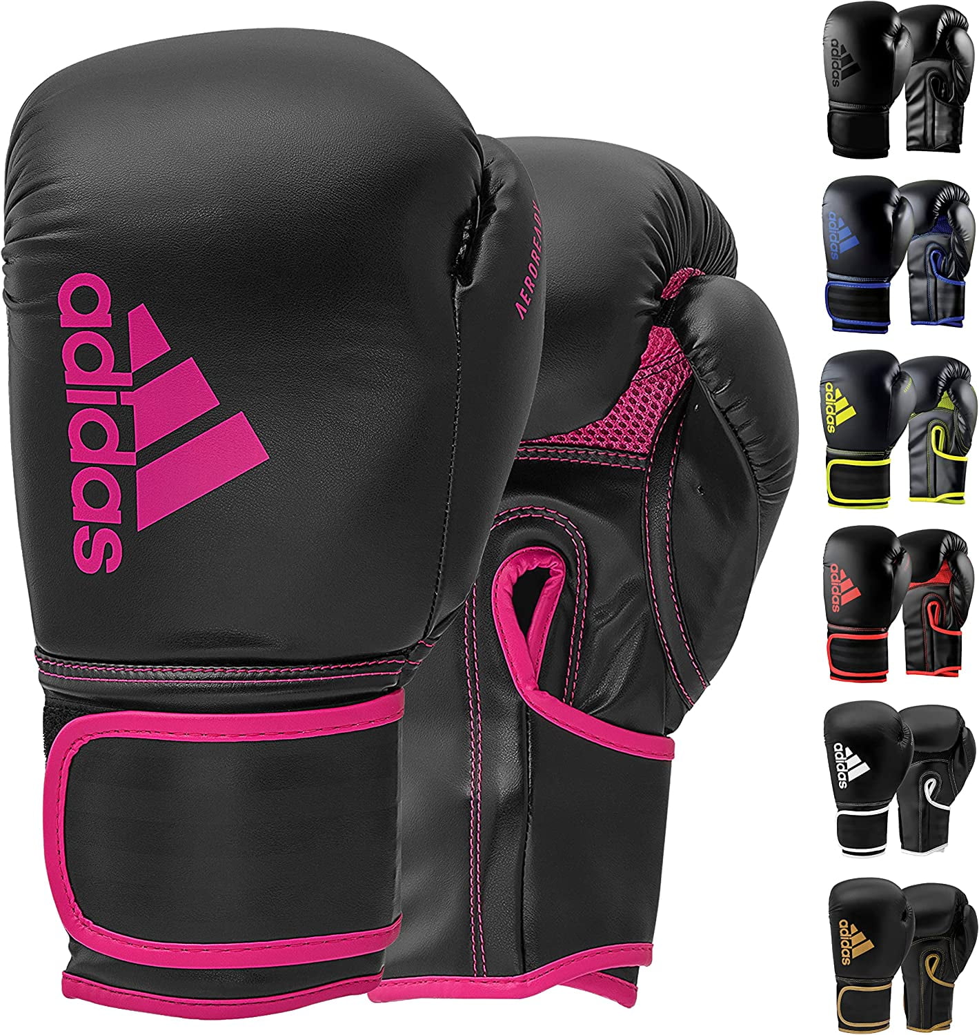 Adidas Hybrid 80 Boxing Gloves, pair set - Training Gloves for Kickboxing -  Sparring Gloves for Men, Women and Kids - Blac/Pink, 8oz
