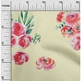 thumbnail image 1 of oneOone Organic Cotton Voile Fabric Leaves & Peach Floral Watercolor Printed Fabric 1 Yard 42 Inch Wide, 1 of 4