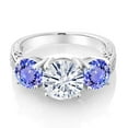 thumbnail image 2 of Gem Stone King 925 Sterling Silver White Moissanite and Blue Tanzanite Engagement Ring for Women | 3.70 Cttw | Round 8MM | Gemstone Birthstone | Size 5, 2 of 5