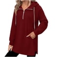 thumbnail image 3 of Horkkom Quarter Zip Pullover Women Casual Tunic Drawstring Tops Fashion Solid Color Comfort Hoodie with Pockets L, 3 of 7