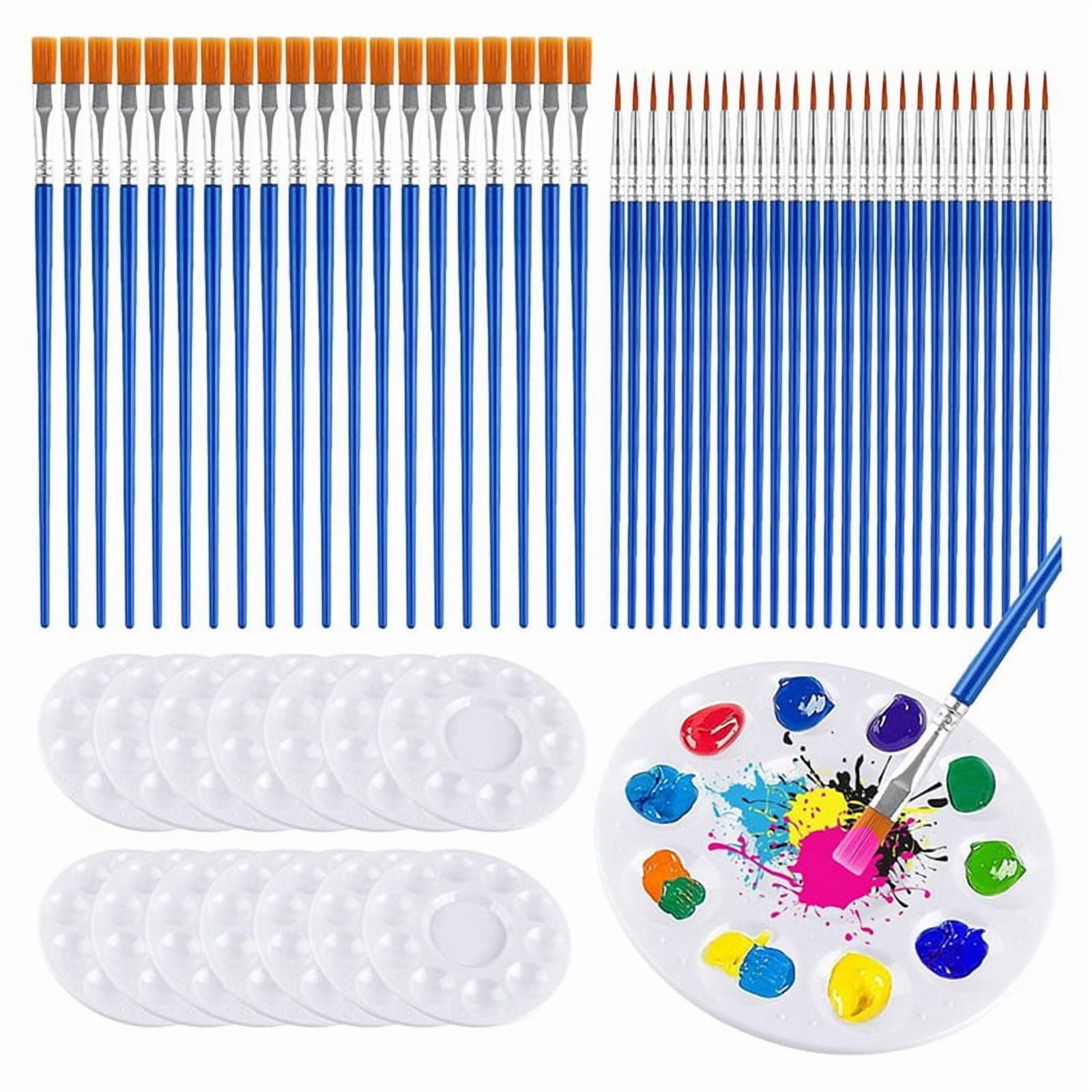 150Pcs Paint Brushes Palettes Set, Including 100Pcs Nylon Painting Brush and 50Pcs Round Plastic Paint Tray Palette