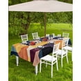 thumbnail image 4 of Outdoor Tablecloth with Umbrella Hole for Patio/Picnic/Party/Camping, Orange Geometric Waterproof Table Cloth Rectangle Table Cover Washable, Modern Abstract Simple Color Block 60"x 120", 4 of 7