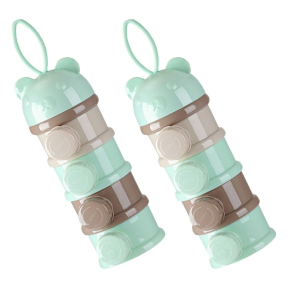 SEWCHICS 2Pcs Portable Formula Powder Container to Go with Four Layer Capacity and Side Opening Design Light Green