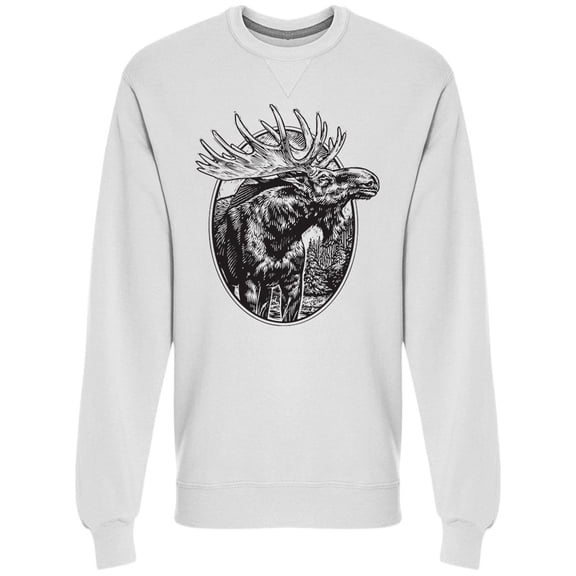 Moose Hipster Detailed Graphic Sweatshirt Men -Image by Shutterstock, Male Large
