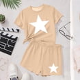thumbnail image 5 of Amidoa Girls Summer 2 Piece Outfits Floral Cute Short Sleeve and Casual Shorts Kids Clothing Beige Size 5T, 5 of 8