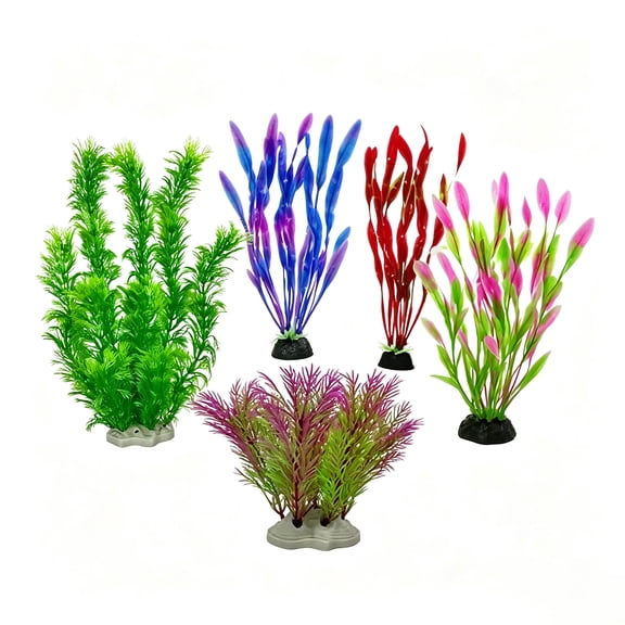 GlamourGaze Aquarium Seaweed Plants Decorations 5 Pack, 13.78" Tall Artificial Fish Tank Ornaments, 2 Colors 3 Small