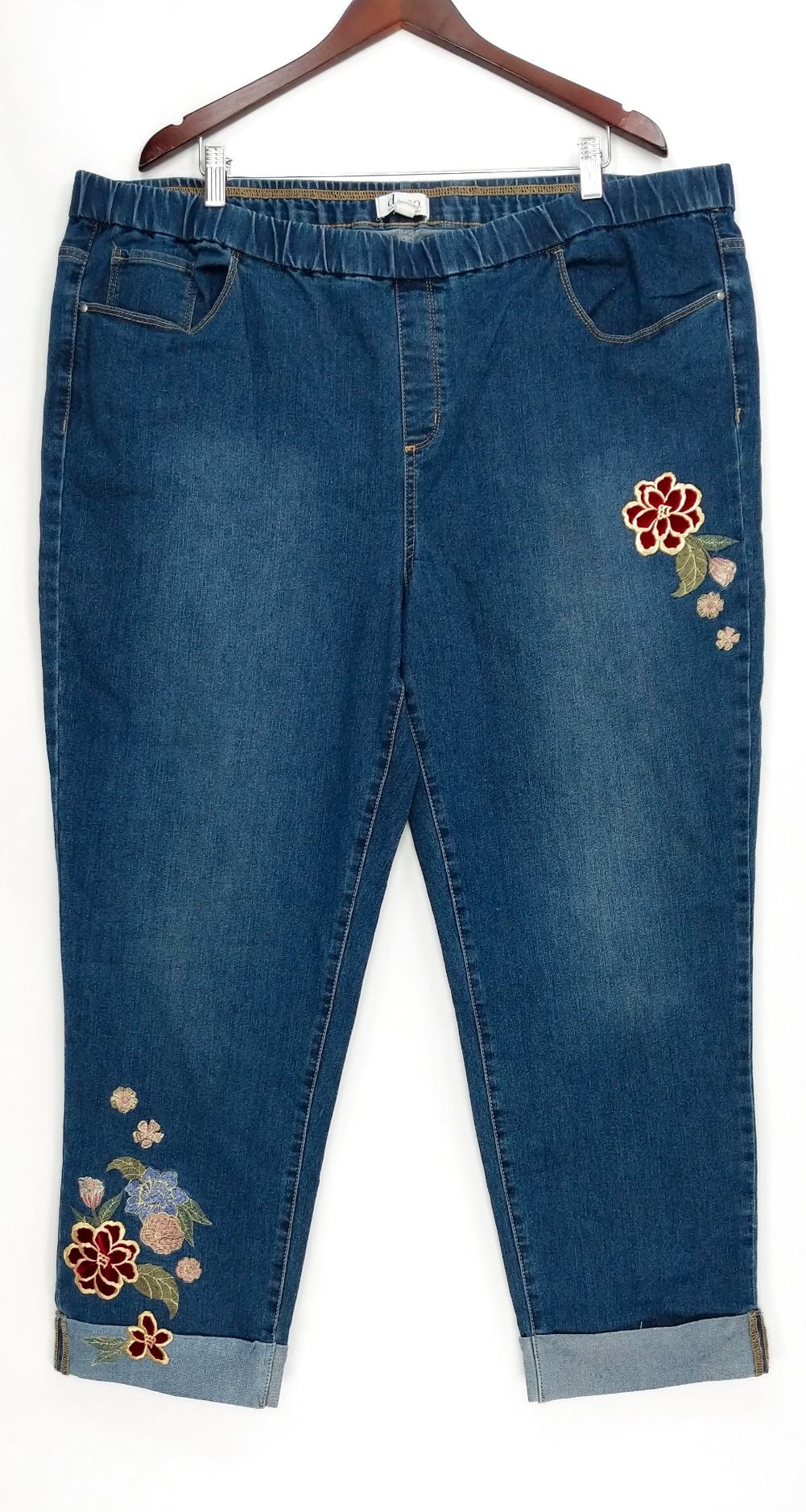 embroidered cuffed jeans