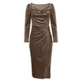 thumbnail image 4 of Levmjia Women Dress Casual Velvet V Neck Slim Fit Long Sleeve Solid Color Soft Polyester Elegant Evening Party Date Daily Party Wear, 4 of 6