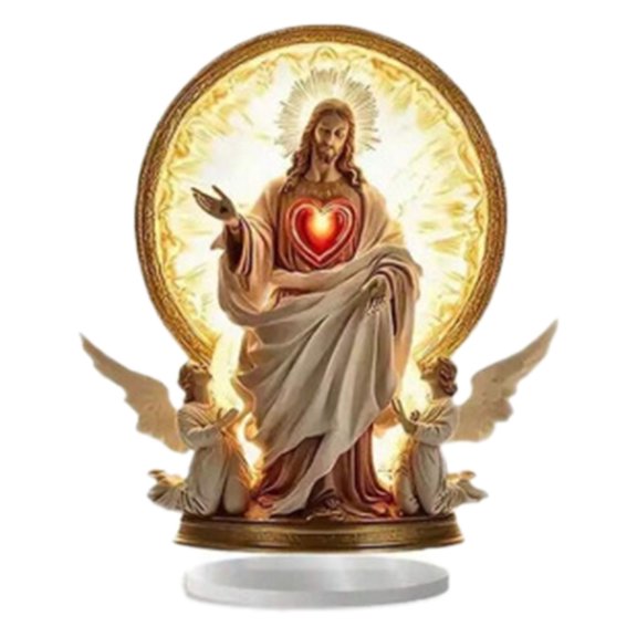 Home Decor A winged cross angel kneeling before God statue, with magnificent acrylic Bohemian-style angel decoration, elegant wings encirclemen