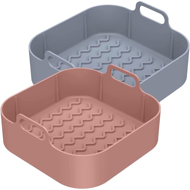 2 Pcs Pot en Silicone pour Friteuse à Air Chaud 8 Pouces Doublures de Friteuse à Air Panier Antiadhésif Accessoires de Friteuse à Air Réutilisables Remplacement Papier Parchemin pour Friteuse à Air Four Micro-Ondes (Wave)