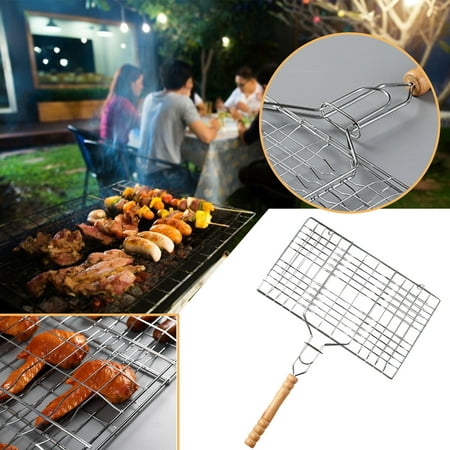 

Grill Accessories Portable Barbecue Outdoor BBQ Grilling With Wood Handle Stainless Steel Wire BBQ Accessories