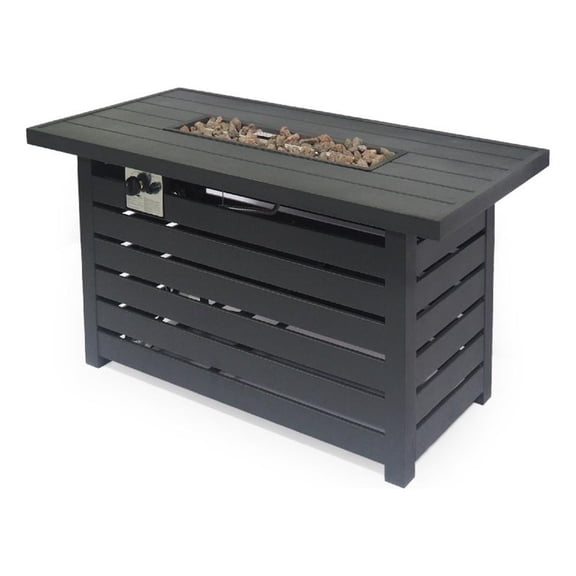 Benjara Outdoor Fire Pit- Black Iron- Inner Propane Gas Tank Storage- 47 Inch