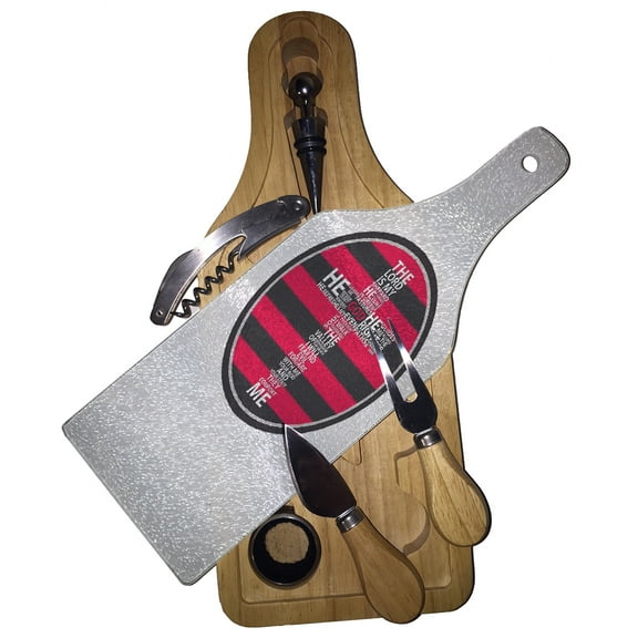 KuzmarK Wine & Cheese Glass Cutting Board Wood Box Gift Set - Lords Prayer