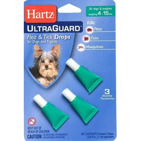 Hartz UltraGuard Topical Flea & Tick Prevention for Dogs and Puppies, 4-15 lb, 3 Monthly Treatments