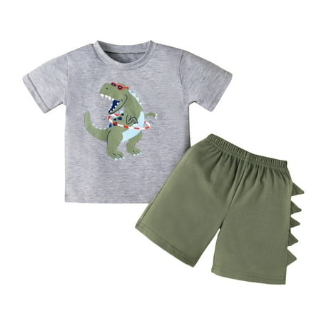

Esho 2Pcs Baby Boys Cartoon Dinosaur Print Short Sleeve T-shirts Top + Shorts Toddler Boy Summer Casual Clothes Set 9M-5T