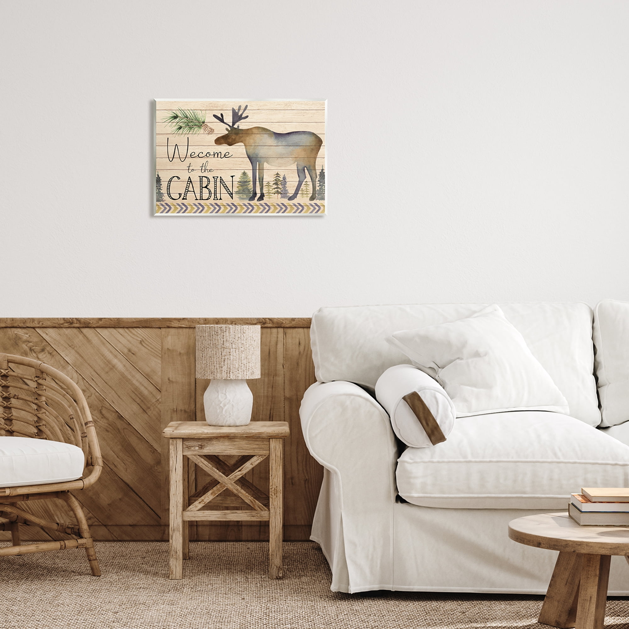 Stupell Welcome To The Cabin Moose Silhouette Animals & Insects Painting Wall Plaque Unframed Art Print Wall Art