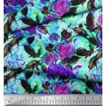 thumbnail image 2 of Soimoi Tissu en Satin Modal Imprimé Feuilles et Roses par Yard 42 Pouces de Large, 2 of 3